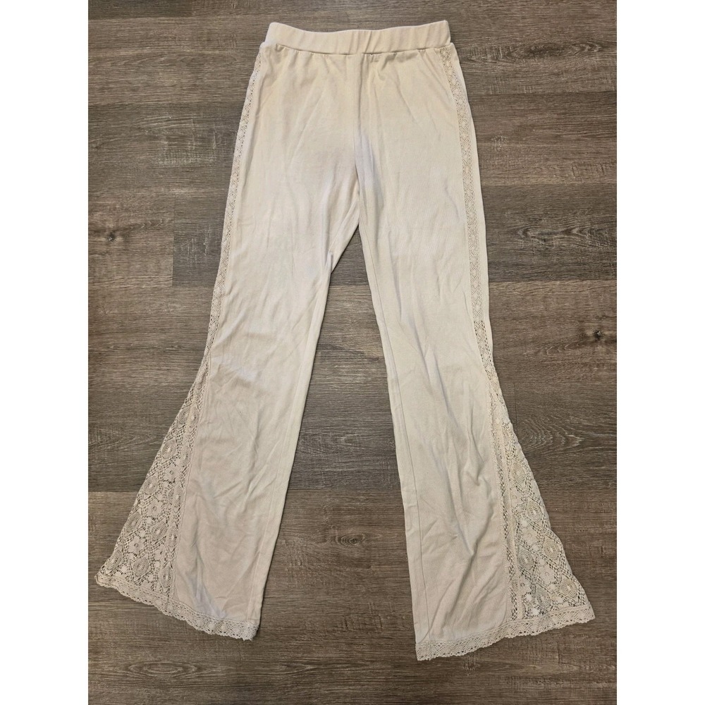 Amaryllis Cream Lace Insert Flare Pants Medium Cottagecore Boho Lounge